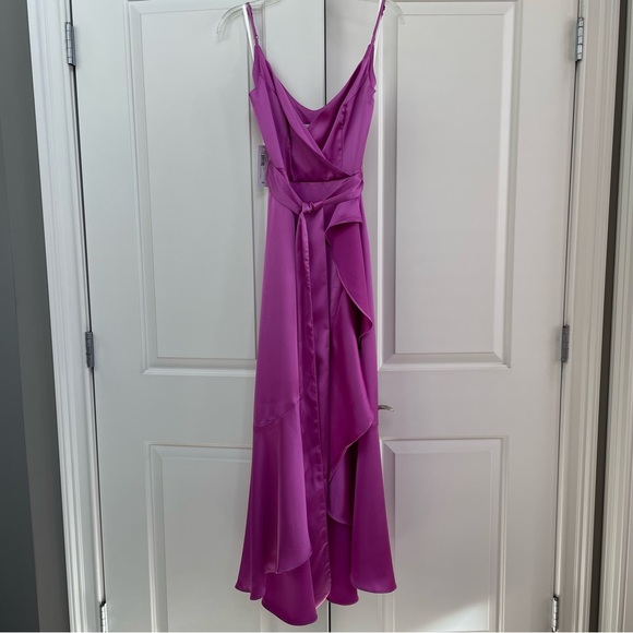 NWT Premier Amour Pinky Purple Hi Lo Ruffle Spaghetti Strap Zip Belt Dress Party - Picture 2 of 13